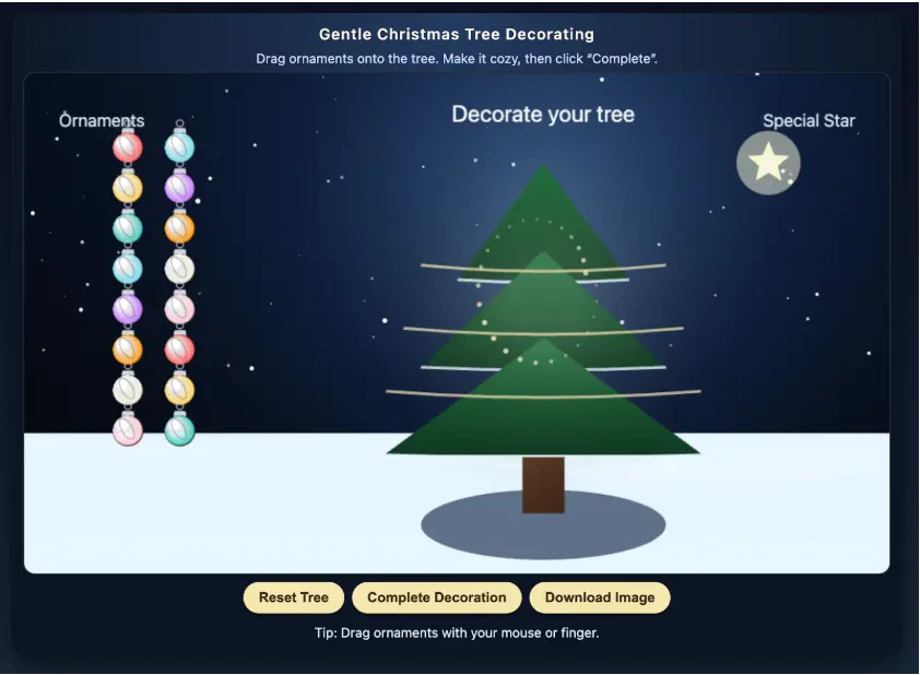 gentle christmas tree decorating